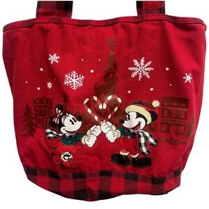 Disney Parks Christmas Holiday Mickey & Minnie Mouse Tote Bag Buffalo Plaid